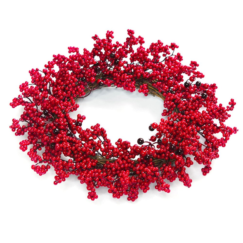 Artificial Winter Wreath with Red Berries, 45 cm, Dark Red