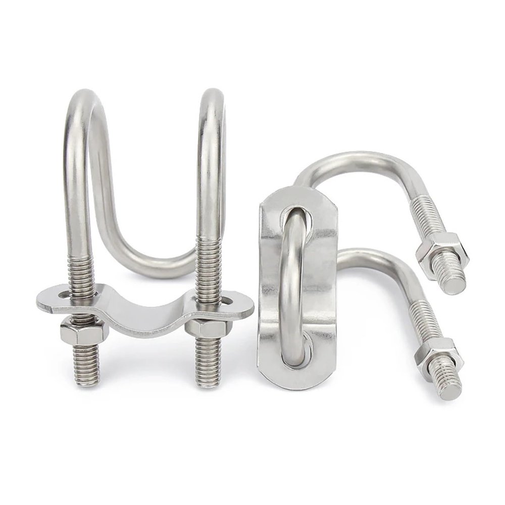 Cross Pipe Clamps, Double U-Shaped 304 Stainless Steel, Multiple Sizes for Aquaculture (M6–50 × 25 mm)