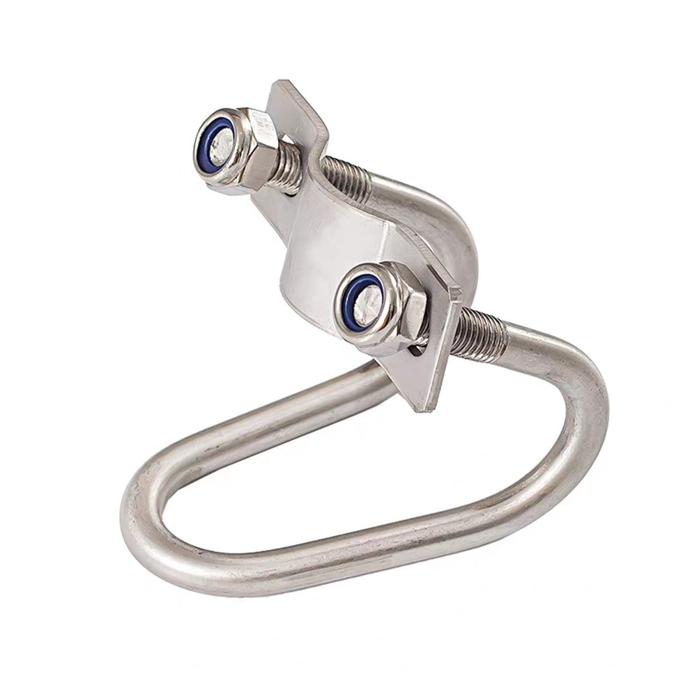 304 Stainless Steel Double U-Bolt Cross Pipe Clamps for Aquaculture Pipes, Silver, Multiple Sizes (M6–76 × 27 mm)