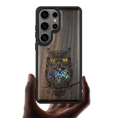 Carveit Case for Galaxy S26 Ultra, Dark Wood – Owl on a Branch