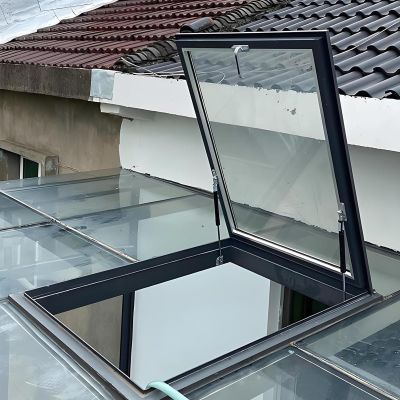 Aluminum Flat-Roof Skylight, Ventilated Hatch, 85 x 90 cm