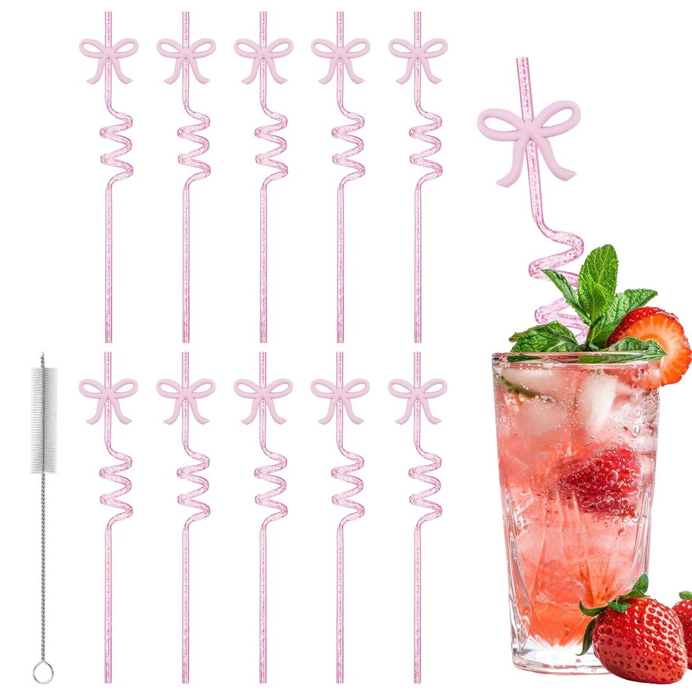 10 Reusable Colorful Drinking Straws with Cleaning Brush