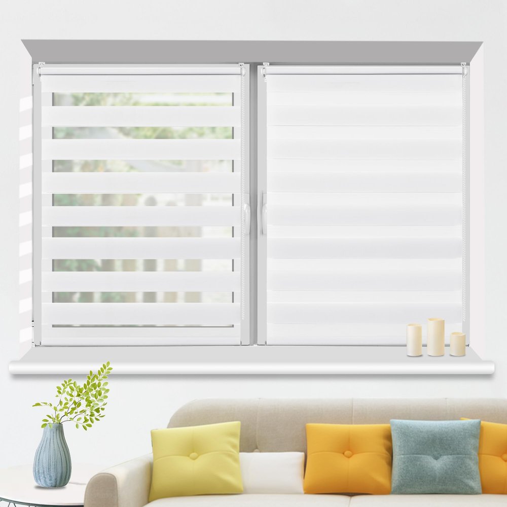 HOMEDEMO Double Roller Blind, Clamp-Fit or Drilled, 65 x 200 cm, White, Light-Filtering Privacy