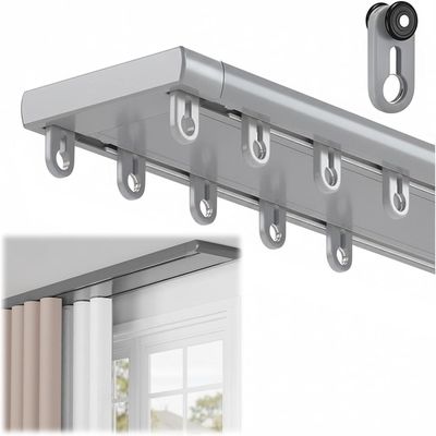 YSZBD 2-Track Curtain Rail, Double Quiet Aluminum Ceiling Rail, Gray, 120 cm