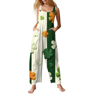 St. Patrick's Day Women's Costume Overall, Leprechaun Jumpsuit, Beige, M
