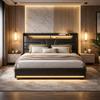 Upholstered Double Bed 140 x 190 cm with Storage, LED and USB Charging view 1