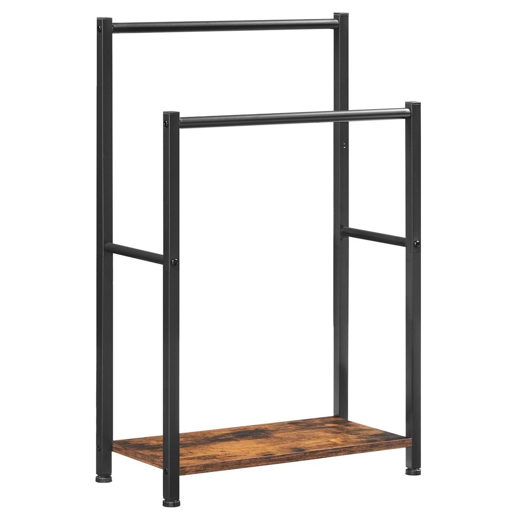 HOOBRO Freestanding Towel Rack with 2 Bars, Dark Brown and Black EBF17LB01