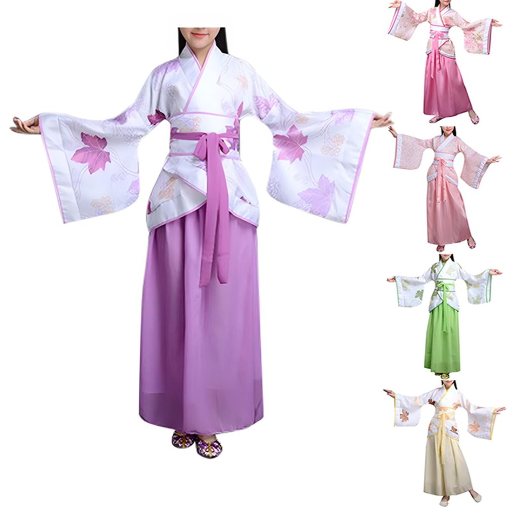 Girls' Chinese Tang Dynasty Hanfu Costume Set, Purple A02, Ages 10–12