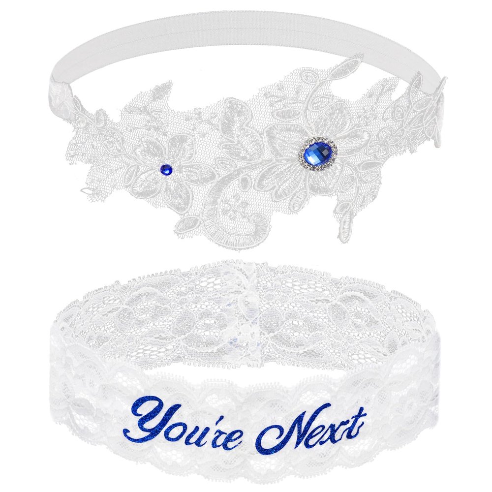 2-Piece White Blue Wedding Garter Set