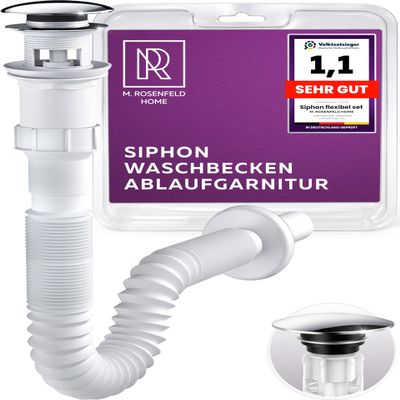 M. ROSENFELD HOME Flexible Sink Siphon Drain Assembly with Pop-Up Drain and Overflow