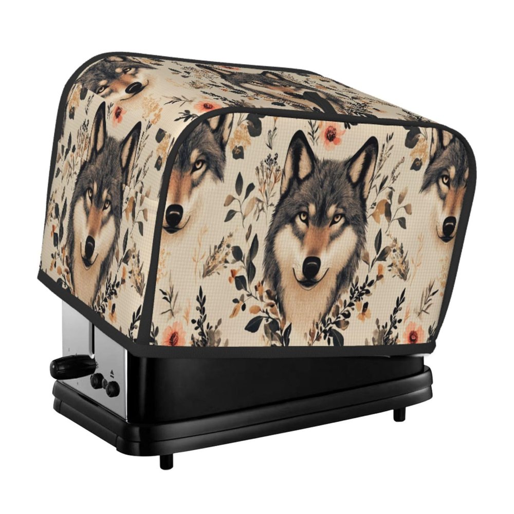 Toaster Cover with Three Floral Wolf Heads, 2-Slice, with Pockets