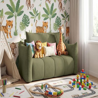 WFL GROUP 2-Seater Sleeper Sofa with Storage, Light Green Corduroy