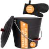 BLACK OAK KATLA 15 L Ash Bucket with Leather Glove, Black, Round with Lid view 1
