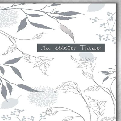 Sympathy Card – Subtle and Elegant – Gray Leaves and Flowers in Delicate Watercolor Style – Folded Card with Envelope