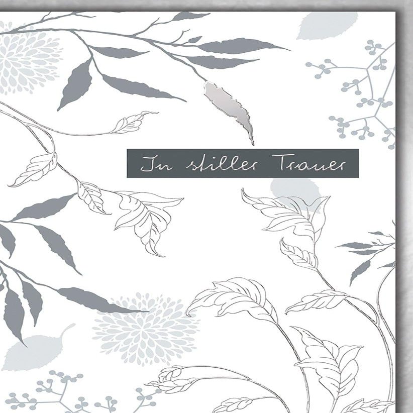 Sympathy Card – Subtle and Elegant – Gray Leaves and Flowers in Delicate Watercolor Style – Folded Card with Envelope