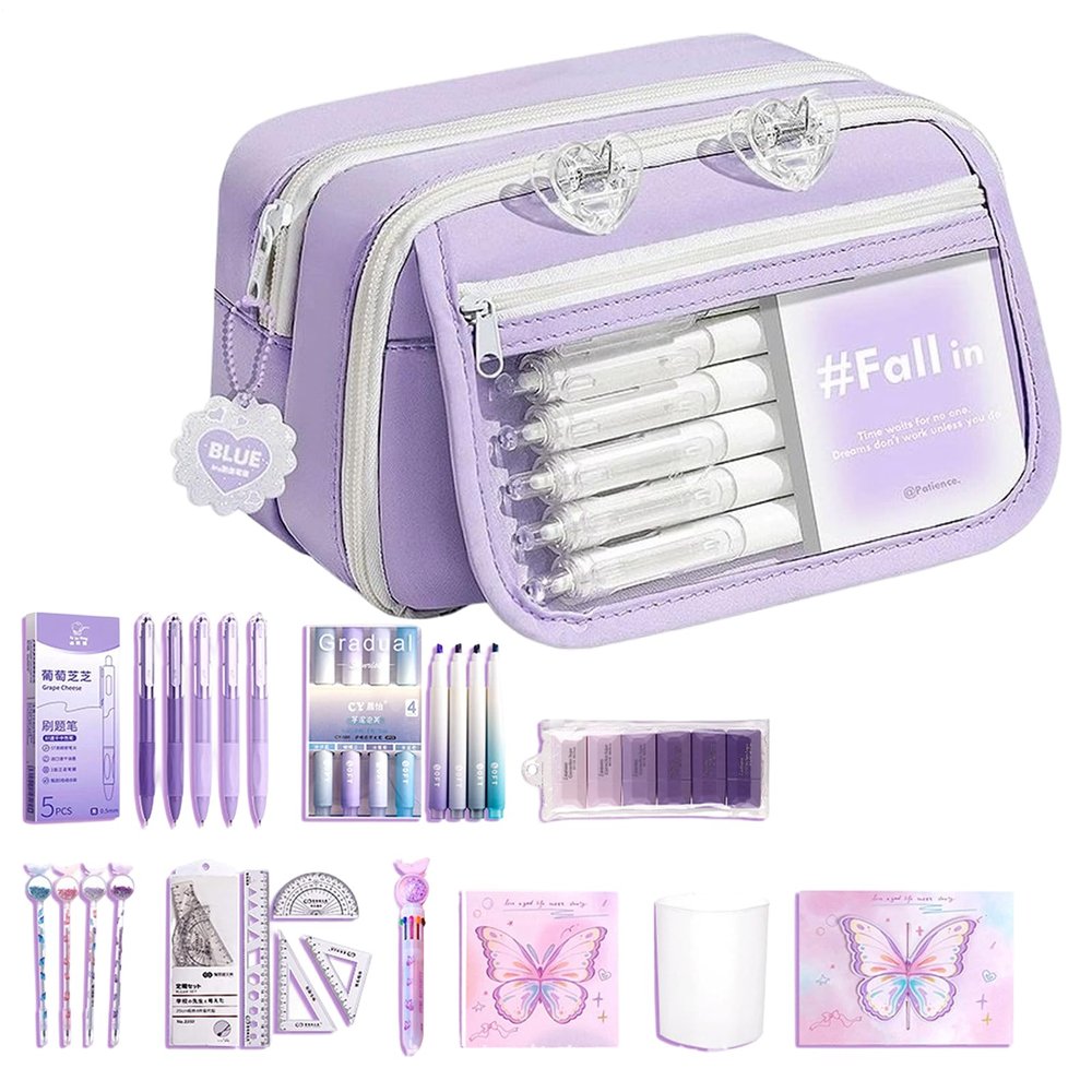Genrico Aesthetic School Supplies Set with Cute Pencil Case and Pen Organizer