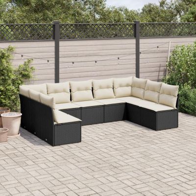 HOMELEN 9-Piece Outdoor Sofa Set with Cushions, Black PE Rattan