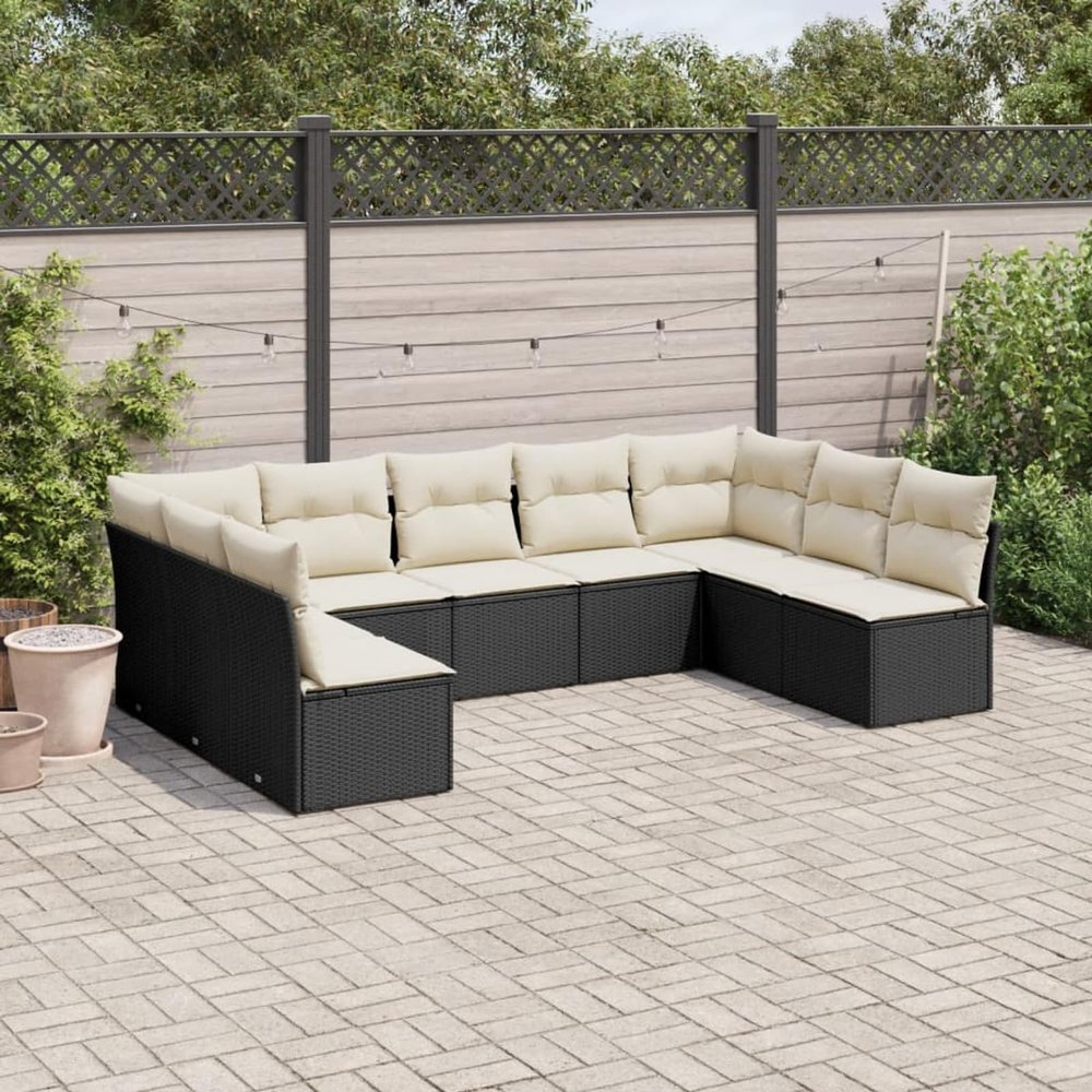 HOMELEN 9-Piece Outdoor Sofa Set with Cushions, Black PE Rattan