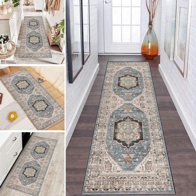 LUMIPAP Modern Runner Rug for Hallway or Kitchen, Washable, Non-Slip, 40 x 150 cm, Light Gray-Blue
