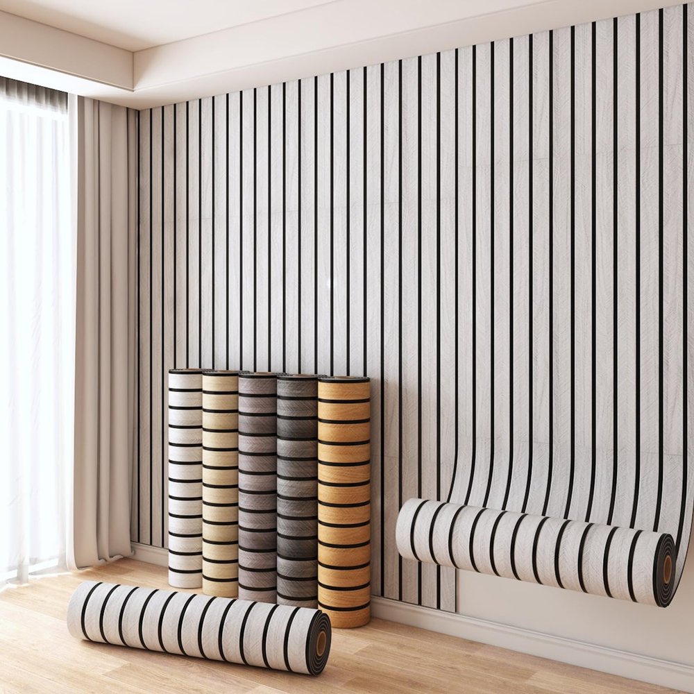 Self-Adhesive Wood-Look Wallpaper, 2 mm Acoustic Panels, Light Gray, 6 Rolls