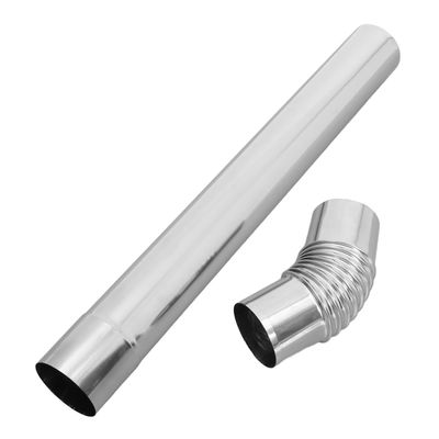 2-Piece 60 mm Stainless Steel Stove Pipe Set, Elbow and Straight Pipe, Silver