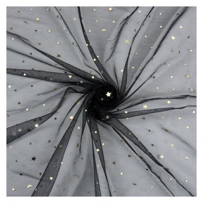 182x145cm Black Glitter Organza Fabric