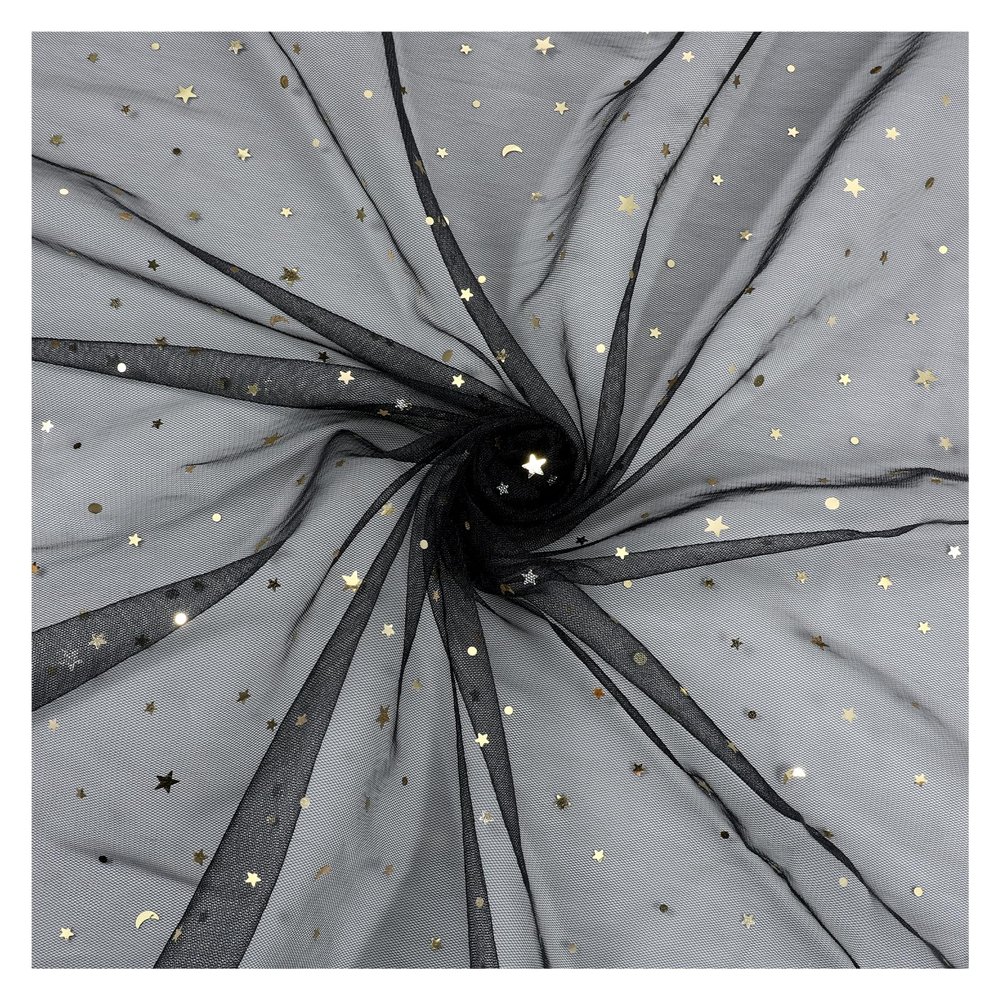 182x145cm Black Glitter Organza Fabric