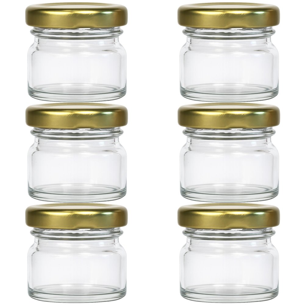 hocz 6-Pack Mini Jam Jars, 30 ml, with Gold TO 43 Lids