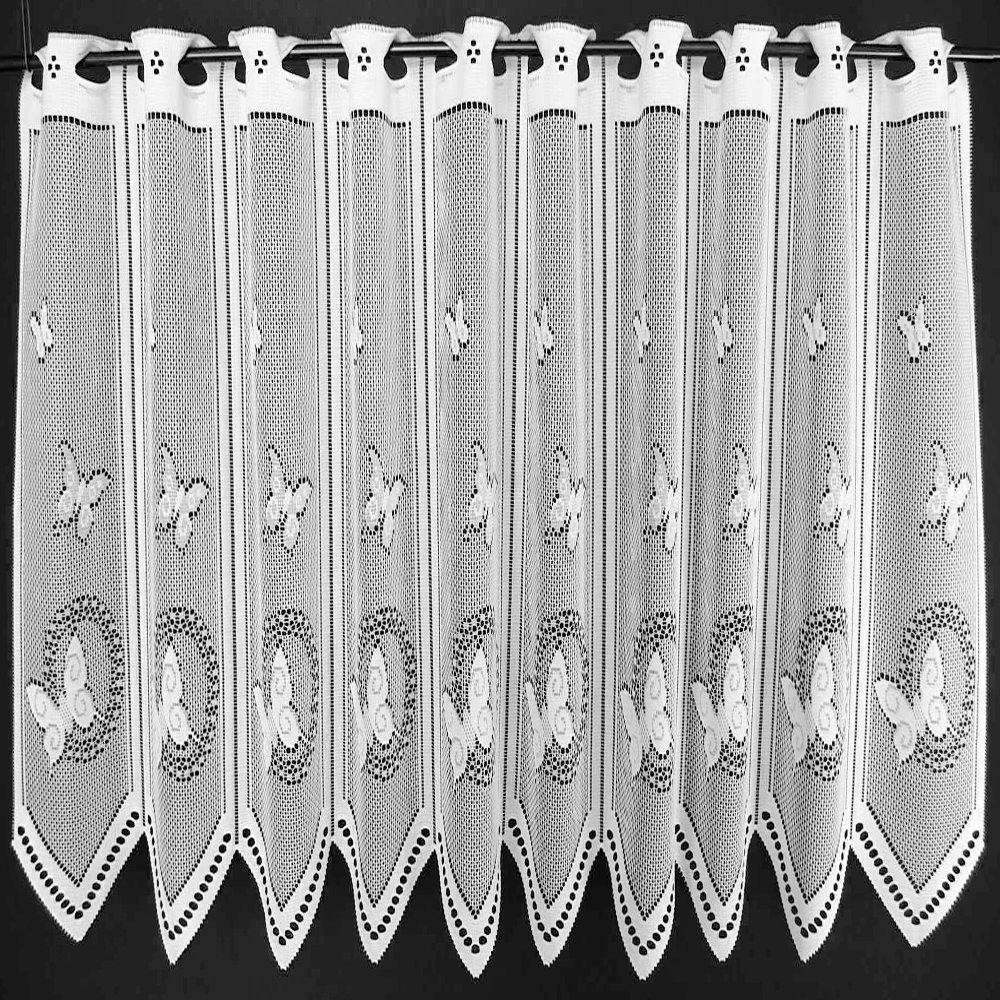 Gardinen Kranzusch Butterfly Cafe Curtain 45 x 168 cm, White, 1-Pack