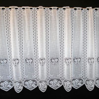 Gardinen Kranzusch Enzian in Heart Café Curtain 90 x 44 cm White, 1-Pack