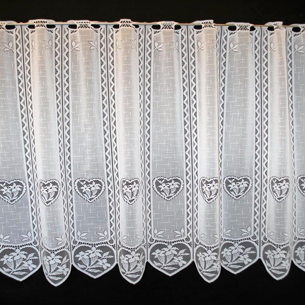 Gardinen Kranzusch Enzian in Heart Café Curtain 90 x 44 cm White, 1-Pack