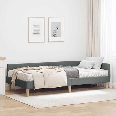 2-Piece Green Fabric Corner Bed Frame with Mattress