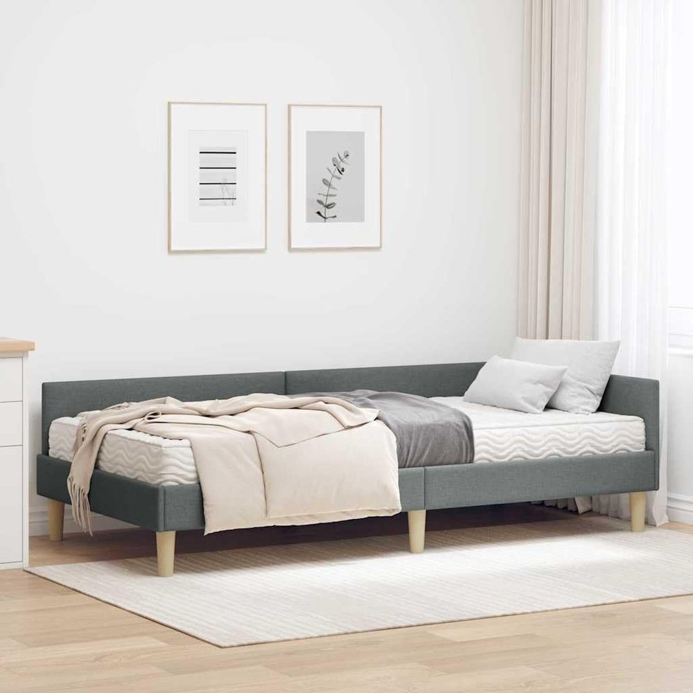 2-Piece Green Fabric Corner Bed Frame with Mattress