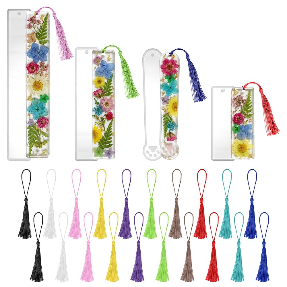 Nogeqi 4-Piece Acrylic Bookmark Molds with 20 Tassels