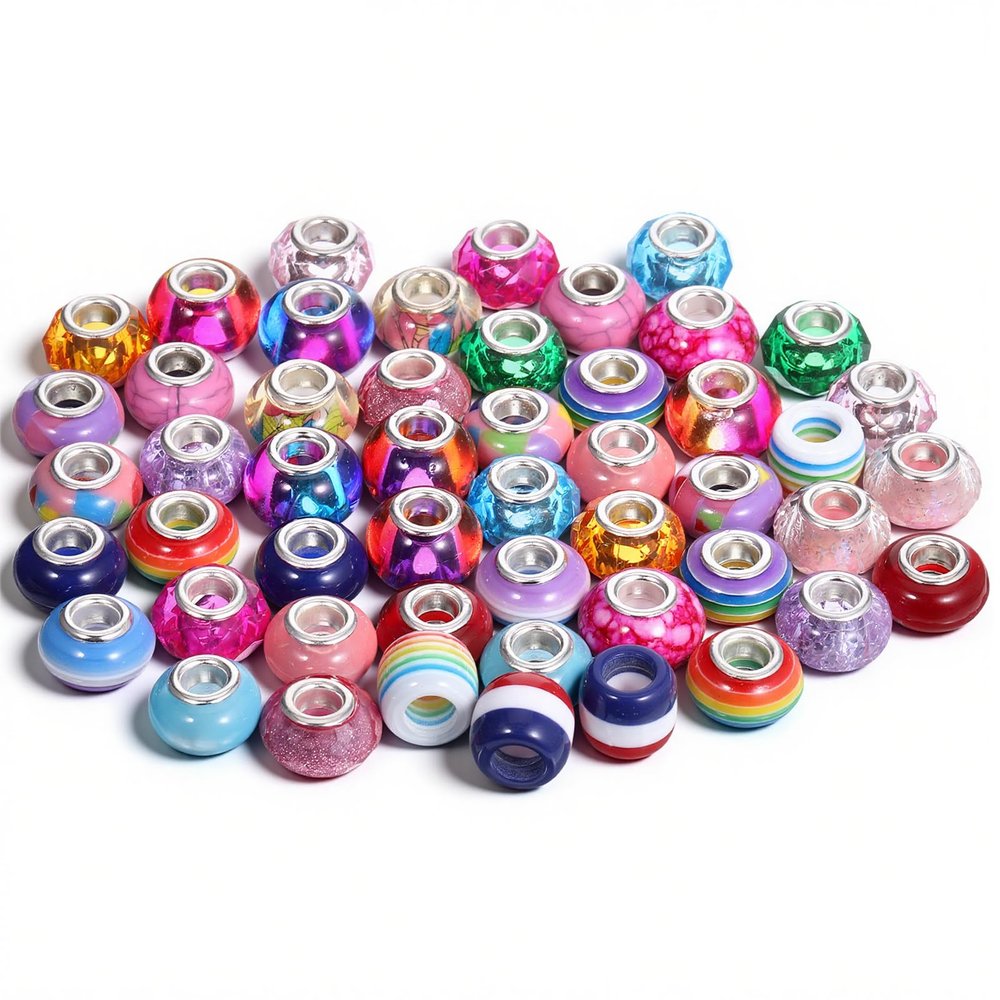 50 European Beads, 7mm Rhinestone Beads with Large Hole