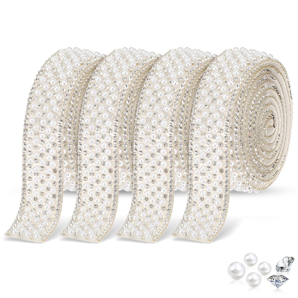 DOPENPSI 4 Rolls 2cm Self-Adhesive Rhinestone Ribbon