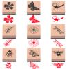 9-Piece Vintage Wooden Stamp Set - Butterfly & Flower Designs view 1