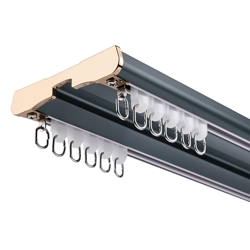 Quiet Double Curtain Track for Ceiling Mounting, Aluminum, 14.44 ft/440 cm