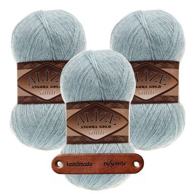 ALIZE Angora Gold Simli 114 Light Aqua Premium Yarn, 3 x 100 g