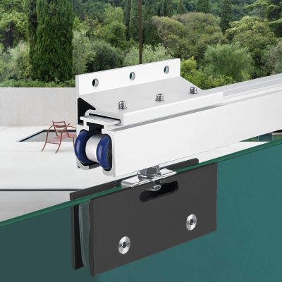 Glass Door Track with Soft-Close, Aluminum Track with Stainless Steel Rollers, 4.1 m/13.5 ft, Silver-White