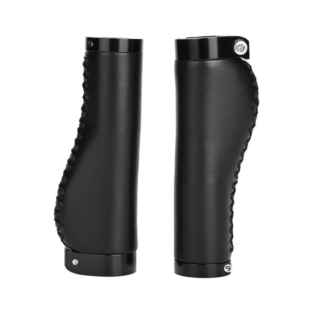 Hapivida Bicycle Handlebar Grips, PU Leather Folding Lock-On Grips for Mountain Bikes, Aluminum Alloy, Black