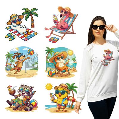 arricraft 6 Sheets Fun Summer Animal Theme Heat Transfer Stickers