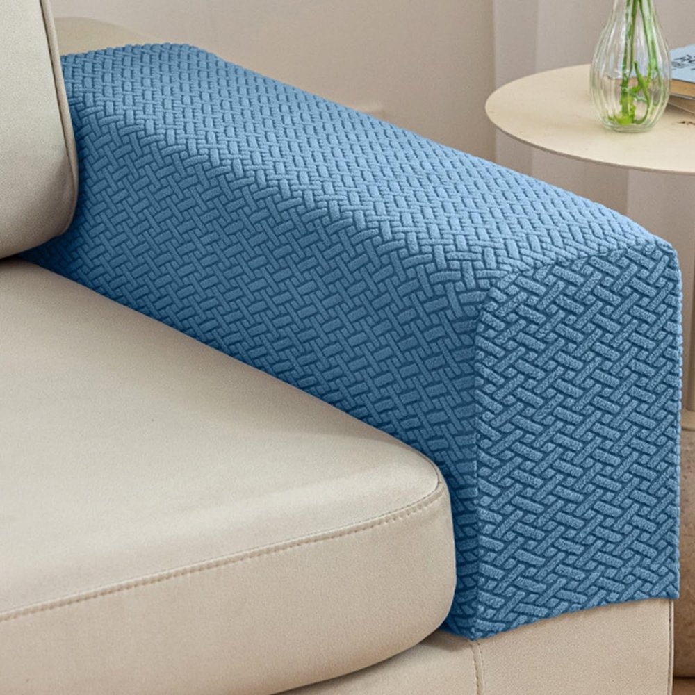 Sofa Armrest Covers, 2-Pack, Elastic Non-Slip Protectors, Blue A, 70–75 cm