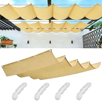Retractable Wave Shade Sail, Waterproof UV-Resistant Canopy, 4 x 7.5 m, Sand