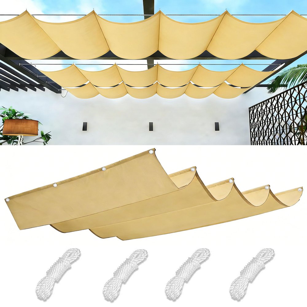 Retractable Wave Shade Sail, Waterproof UV-Resistant Canopy, 4 x 7.5 m, Sand