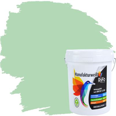 RyFo Colors Wall Paint Manufakturweiß Pastel Green 3 L – More Gray Shades and Sizes Available, Hiding Power Class 1, Wet Scrub Resistance Class 1