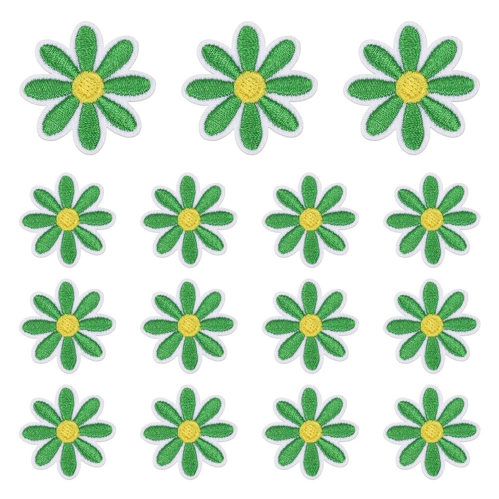 QUARKZMAN 15 Pcs Daisy Iron-On Patches, 3cm Green Flower Patches