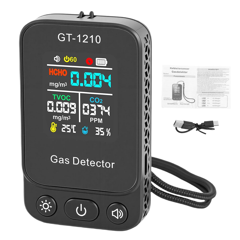 Fafeicy 5-in-1 Indoor Air Quality Tester, CO2 TVOC HCHO Detector with Temperature and Humidity Sensor
