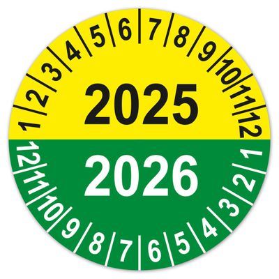 LabelTec 2025 + 2026 Annual Inspection Stickers, Self-Adhesive Vinyl, 50-Pack, 30 mm, LTC044