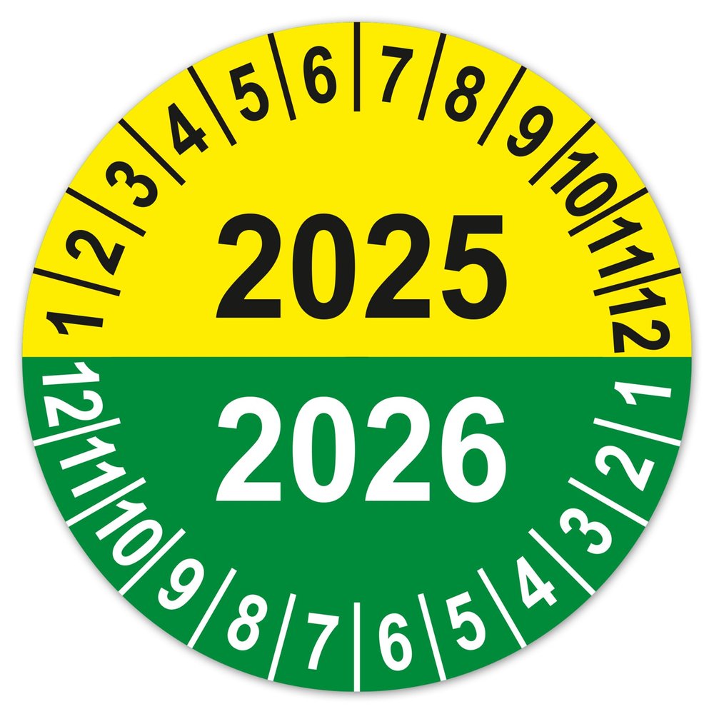 LabelTec 2025 + 2026 Annual Inspection Stickers, Self-Adhesive Vinyl, 50-Pack, 30 mm, LTC044